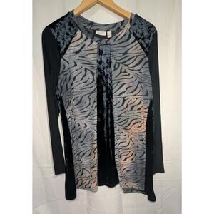 LOGO Women's Lavish Lori Goldstein‎ Black Burnout Velvet Tunic Top L Whimsigoth